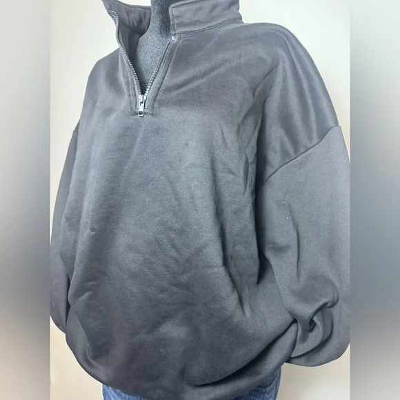 Trendy Queen Oversized Women’s Black Half-Zip Sweatshirt Size L - Picture 4 of 11